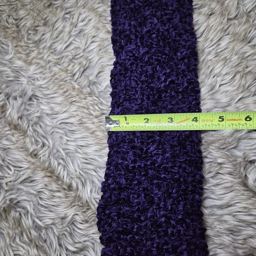 Purple Chenille Scarf Faux Fur Feather Fringe Ends Textured Winter Wrap Glam Y2K